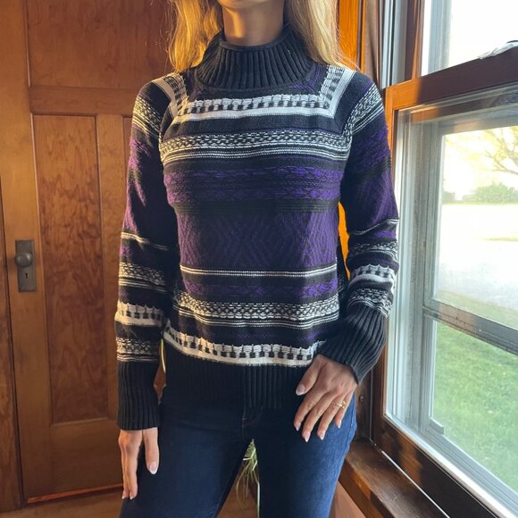 Chaps Retro Knit Sweater Whimsigoth Witchy Y2K Style M Wednesday Soft Goth - Picture 1 of 11